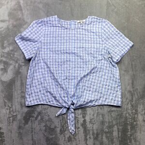 Madewell Blue White Gingham Tie Front Short Sleeve Top Women Size L Western